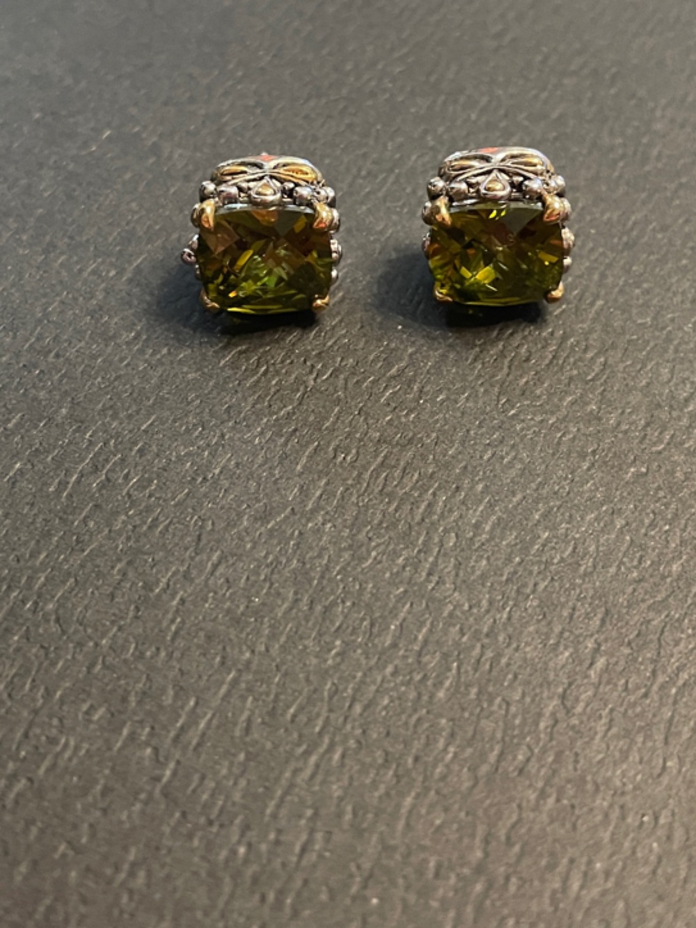 Olive Green Cushion Crystal Stud Earrings